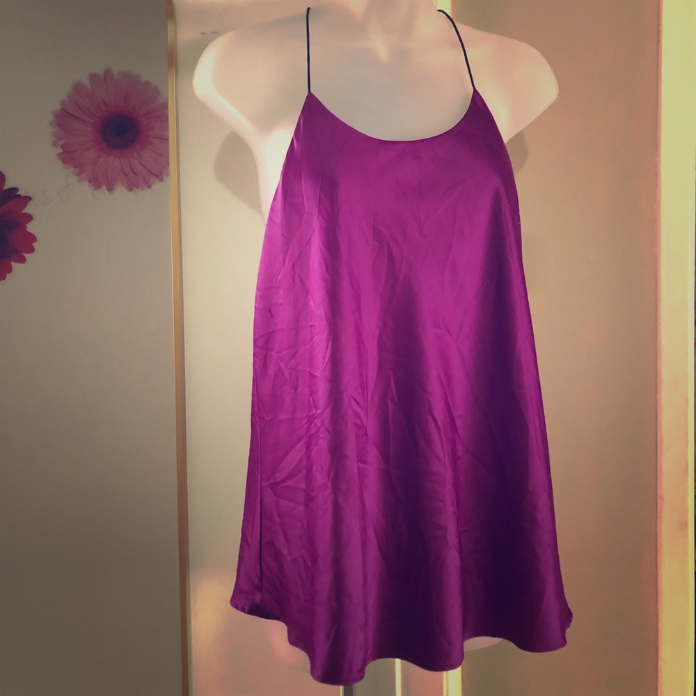 Fuchsia racerback tank with black straps, small